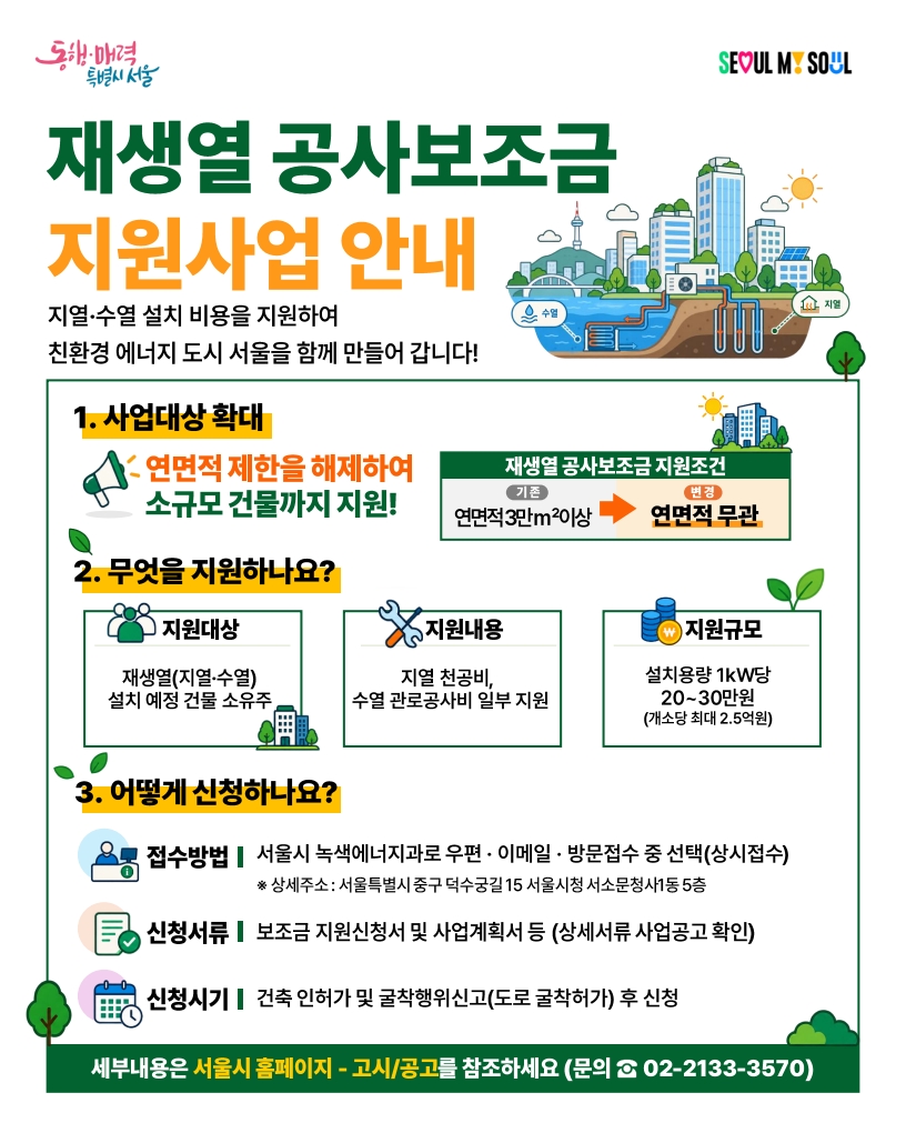서울시 재생열 공사보조금 지원사업 안내|지원 대상 확대