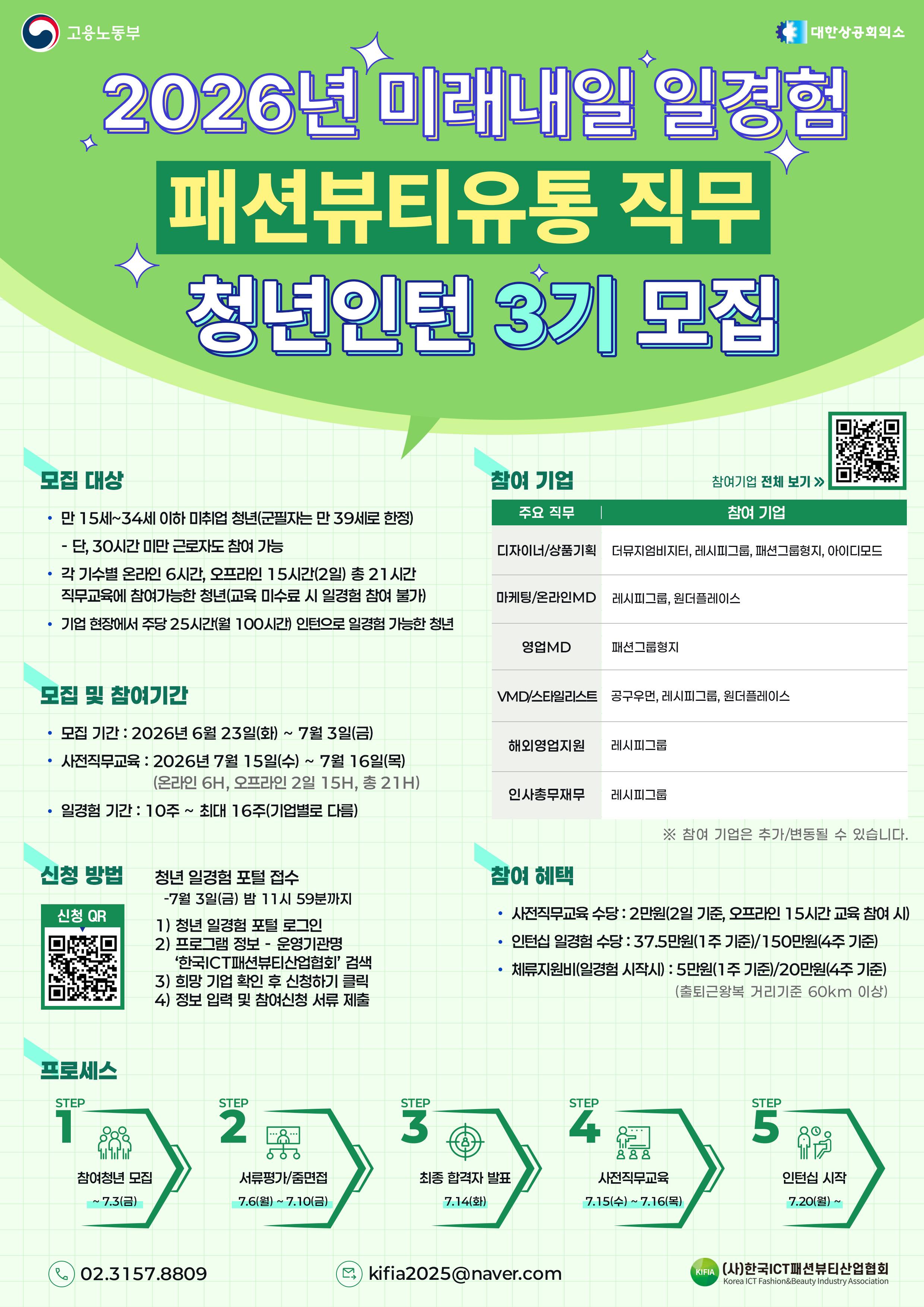 (사)한국ICT패션뷰티산업협회 <2026 미래내일 일경험 인턴형 패션뷰티유통직무 청년 인턴 3기> 모집