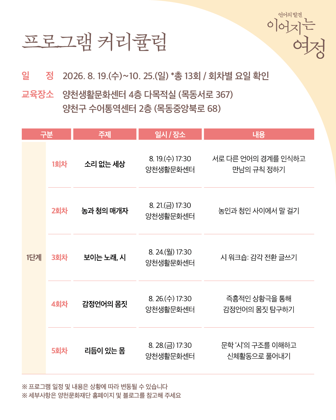 양천문화재단 <2026 서울 문화예술교육 지원사업 자치구 협력형 「언어의 발견 : 이어지는 여정」>