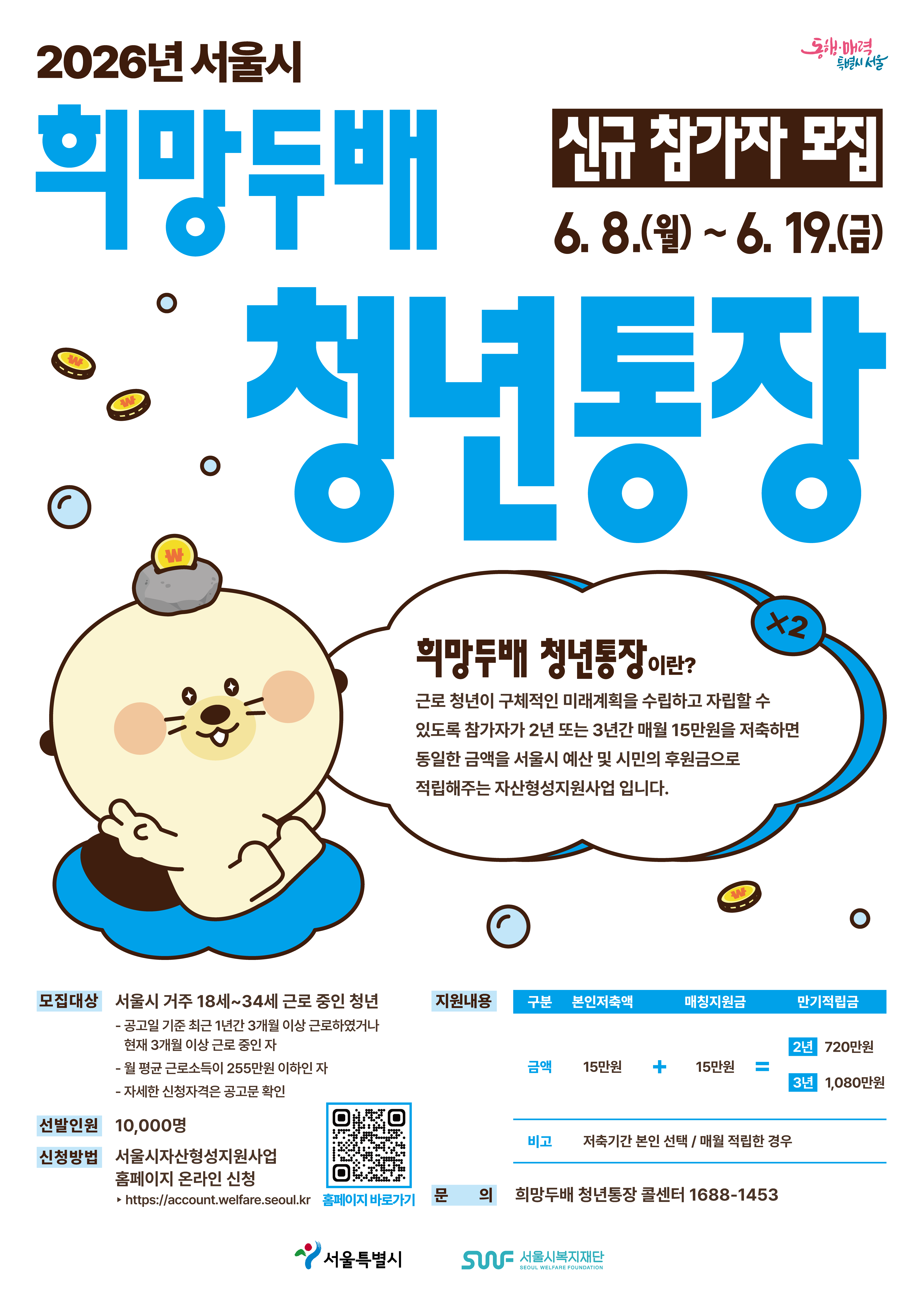 서울특별시 <2026년 서울시 희망두배 청년통장 신규 참가자> 모집