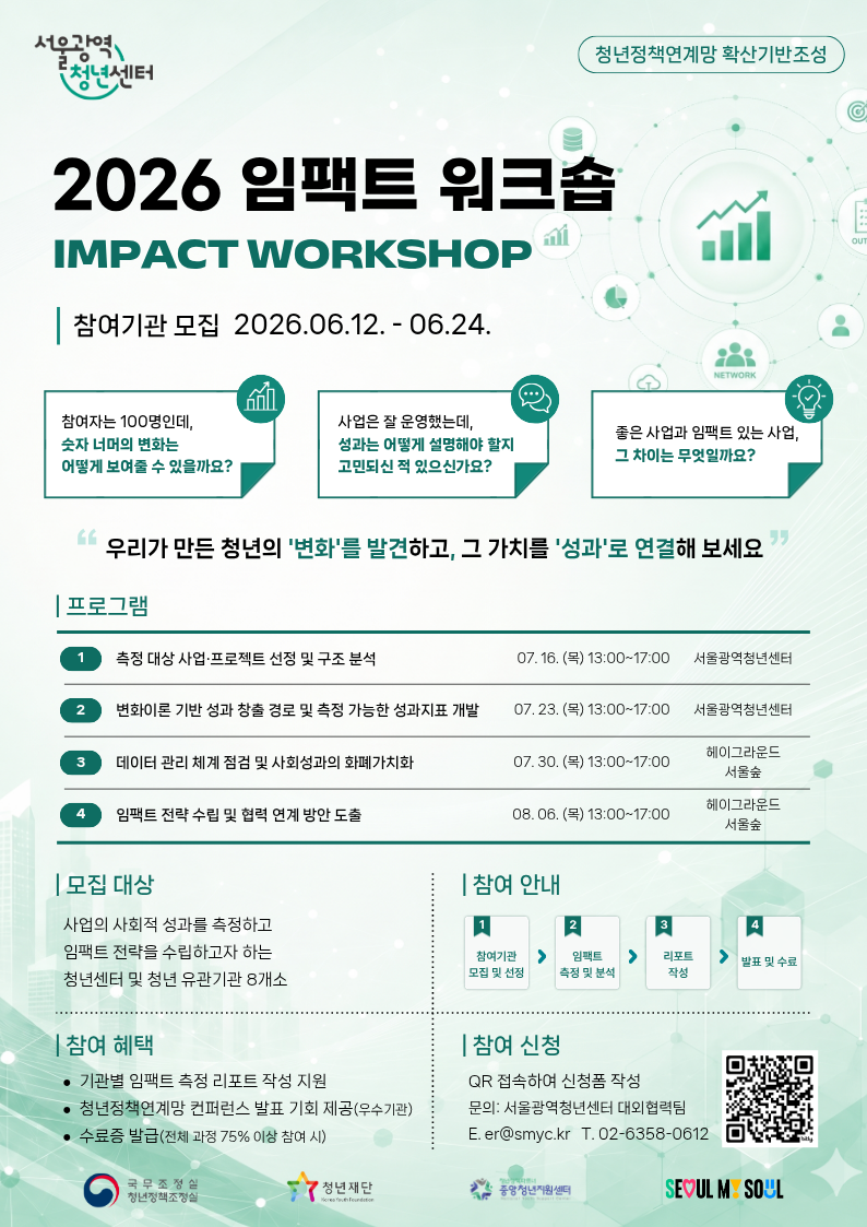 서울광역청년센터 <2026 청년정책연계망 협의체 임팩트 워크숍 참여기관 모집> 안내