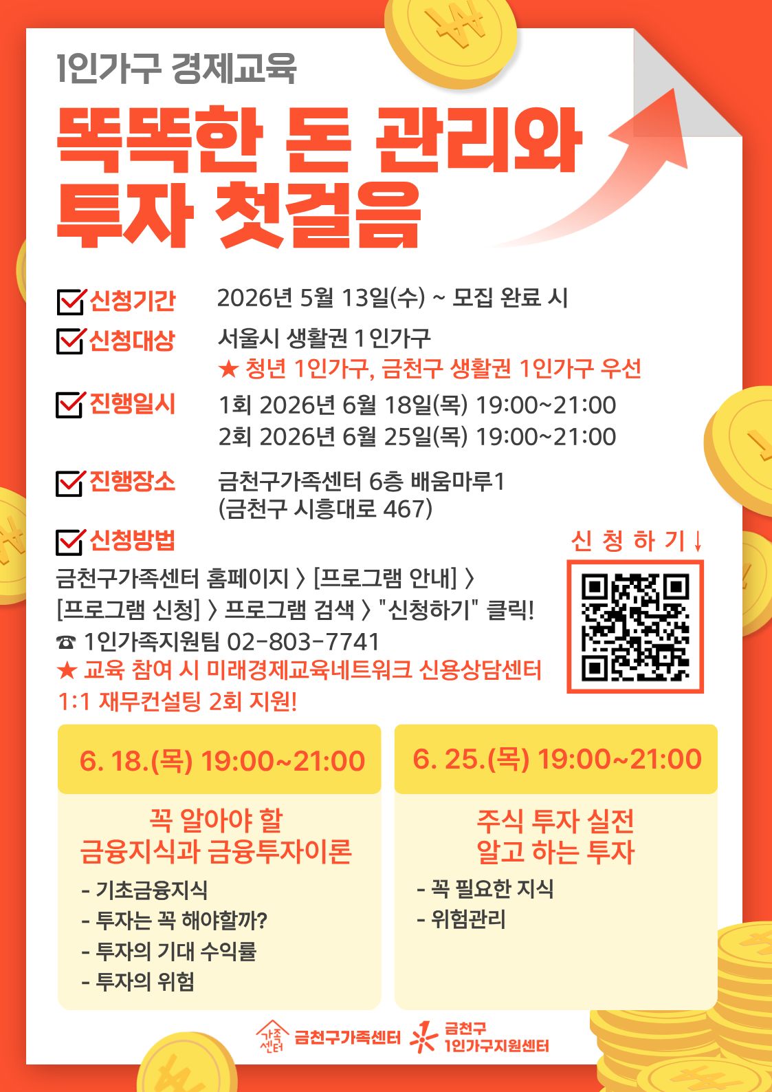 금천구 가족센터 1인가구 경제 교육<똑똑한 돈 관리와 투자 첫 걸음>