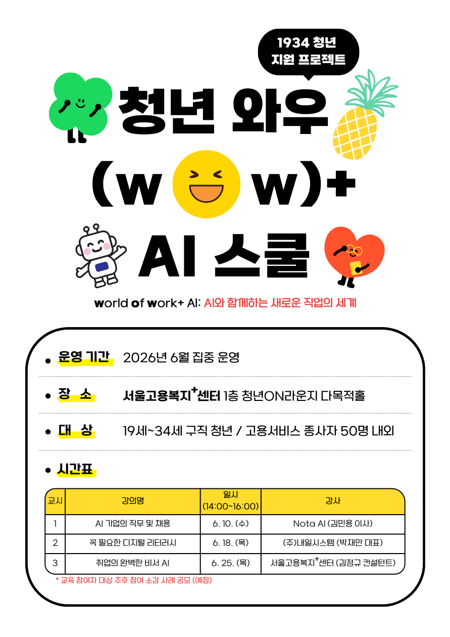 서울고용복지+센터 <청년 와우(wow)+ AI 스쿨> 안내
