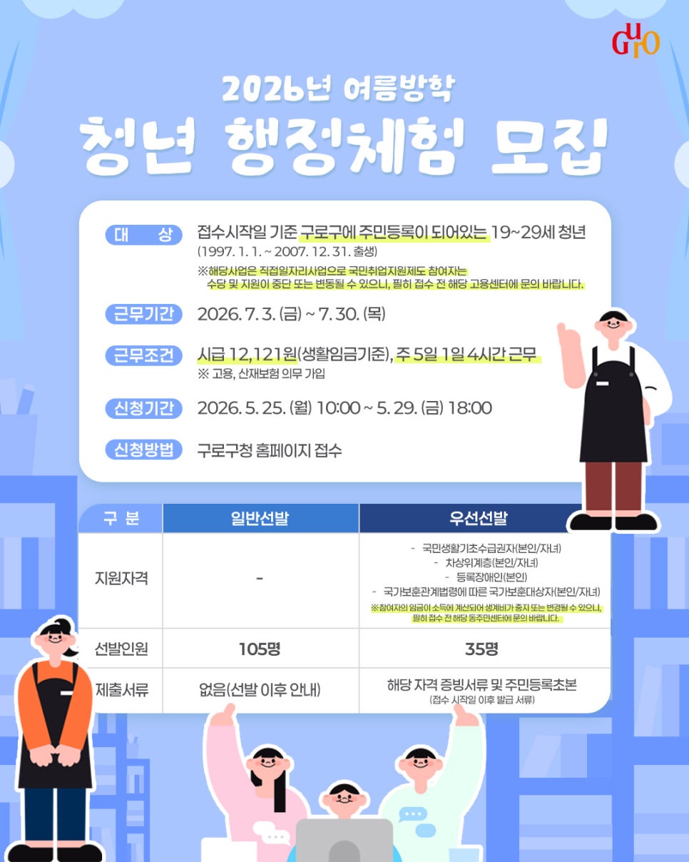 구로구청<2026년 여름방학 청년 행정체험 사업 모집>